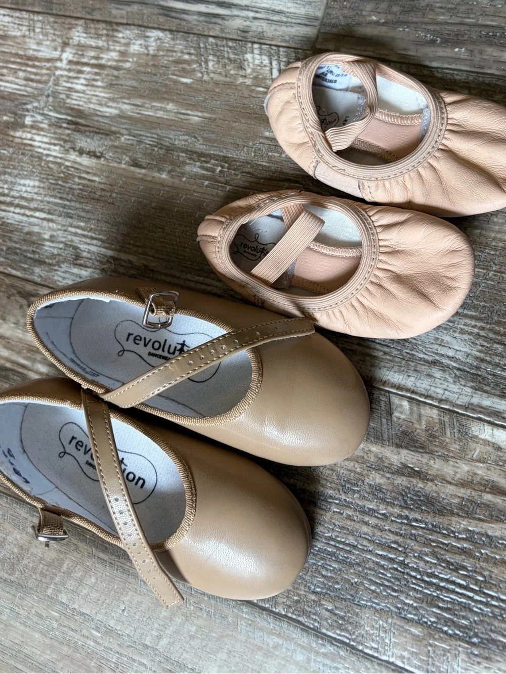 Revolution Kids Tan and Light Peach Ballet Flats - Mary Jane & Soft Leather Pair